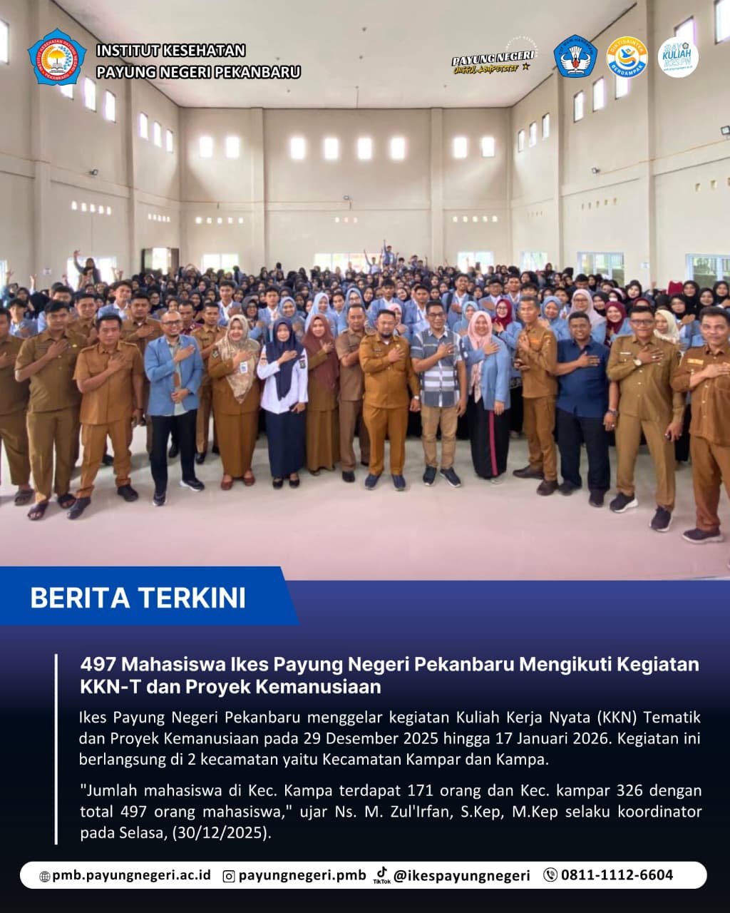 497 Mahasiswa Ikes Payung Negeri Pekanbaru Mengikuti Kegiatan KKN-T dan Proyek Kemanusiaan